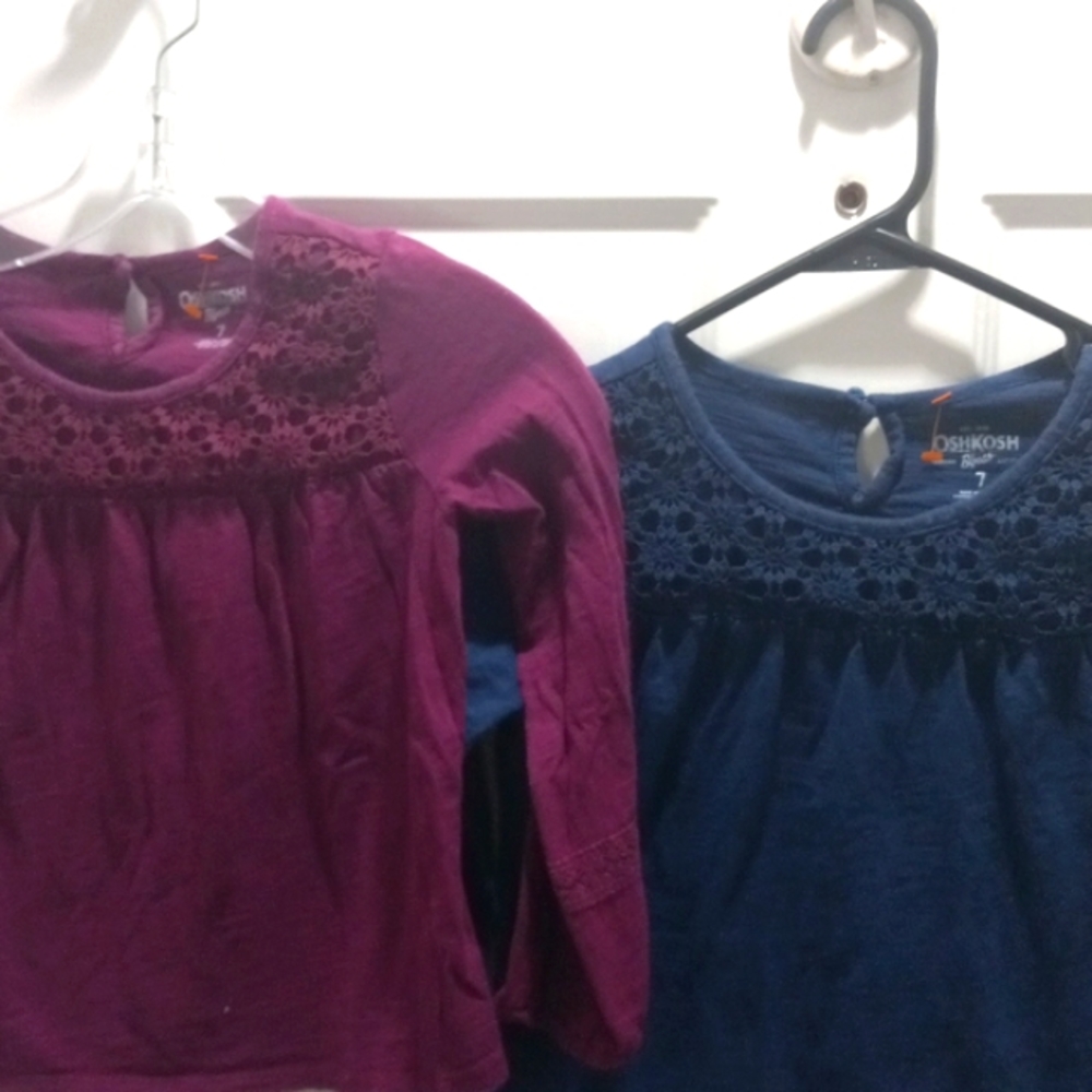OshKosh Girls Sz 7  (Two) Tops with Lace, Navy & Burgandy
